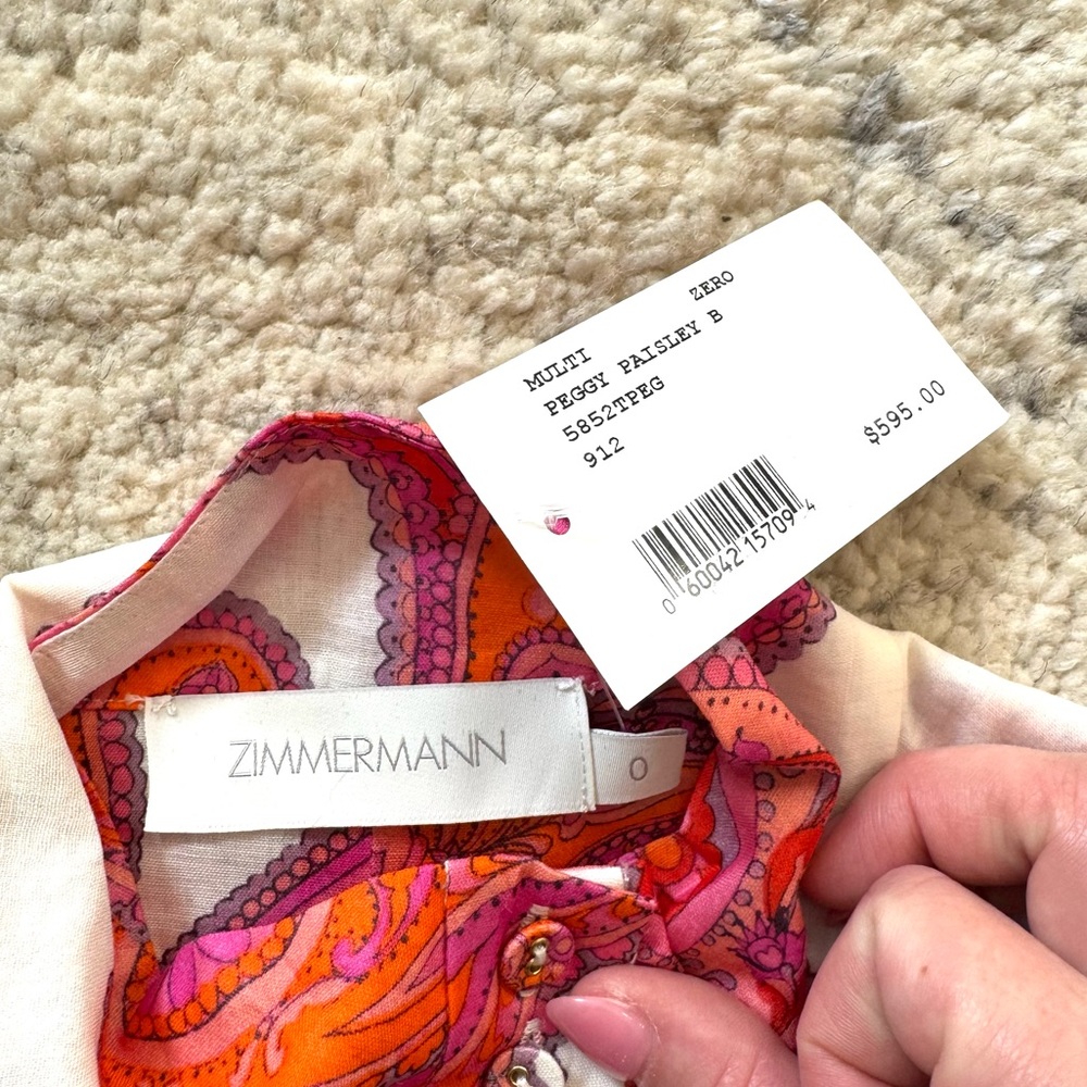 NWT! Zimmermann Peggy Orange/Pink Paisley Linen Button Down Long Sleeve Blouse - Picture 10 of 11